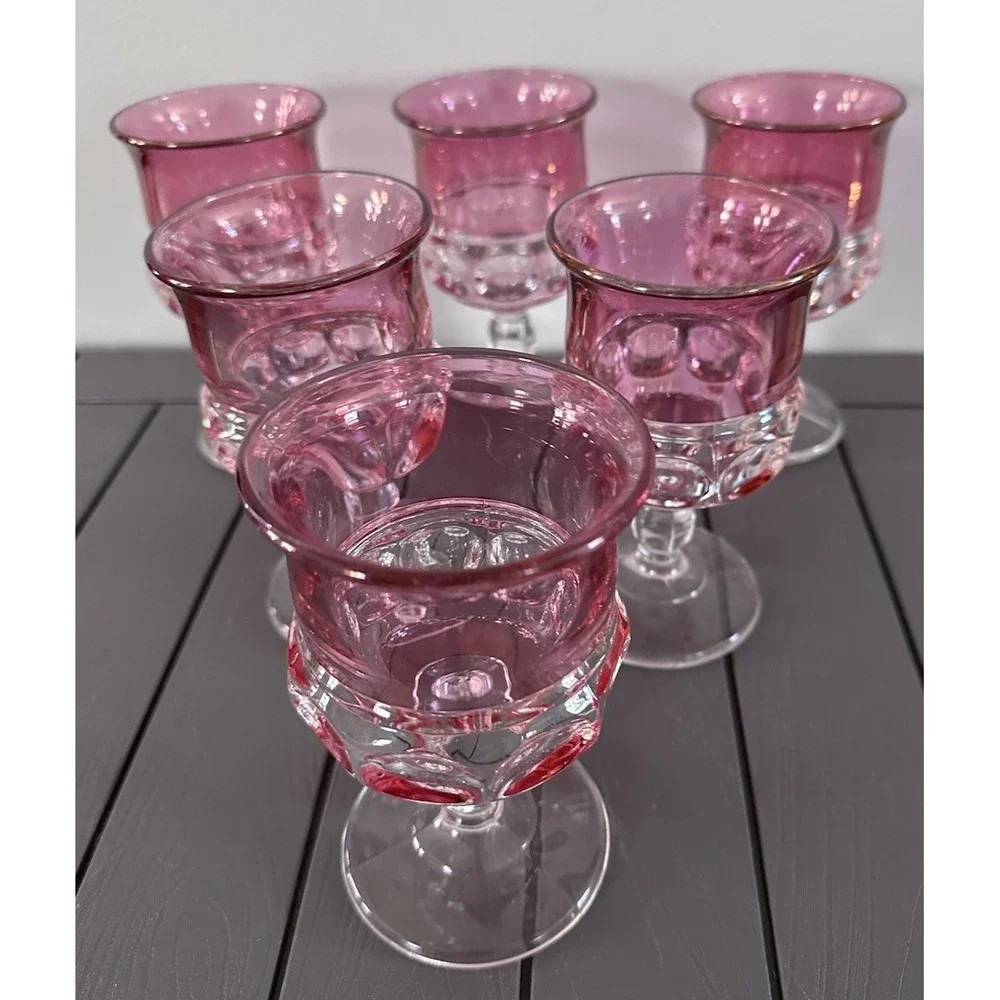 Set of 6 Kings Crown Cranberry Flashed Glass Water Goblets 5.75 Inches Tall